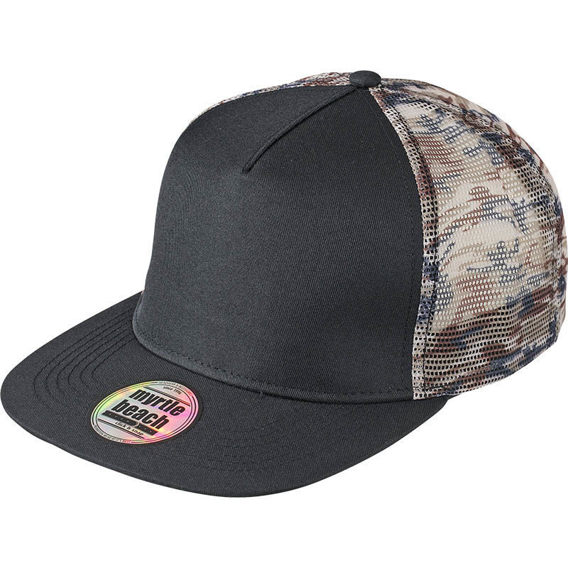 Casquette personnalisée 5 panneaux avec filet | Yuju Noir Camouflage