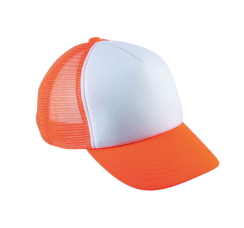 Casquette personnalisée 5 panneaux avec filet | Nagge Blanc Orange Fluo