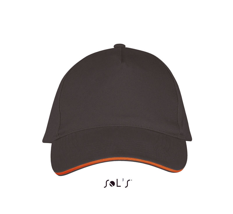 Casquette personnalisée classique 5 panneaux | Long Beach Gris foncé Orange