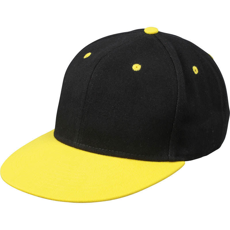 Casquette personnalisée plate 6 panneaux | Jabu Noir Jaune Soleil