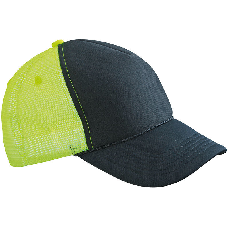 Casquette publicitaire 5 panneaux avec filet | Zimoo Noir Neon Jaune