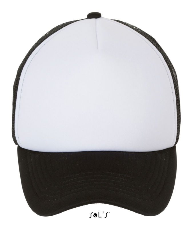 Casquette publicitaire 5 panneaux avec filet | Bubble Blanc Noir