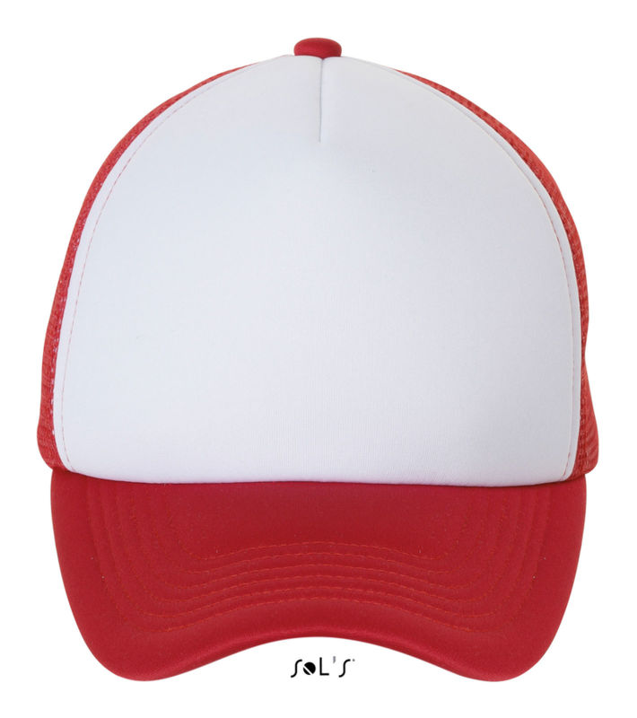 Casquette publicitaire 5 panneaux avec filet | Bubble Blanc Rouge