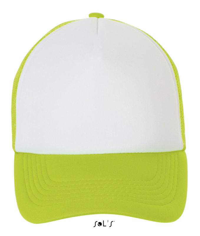 Casquette publicitaire 5 panneaux avec filet | Bubble Blanc Vert néon