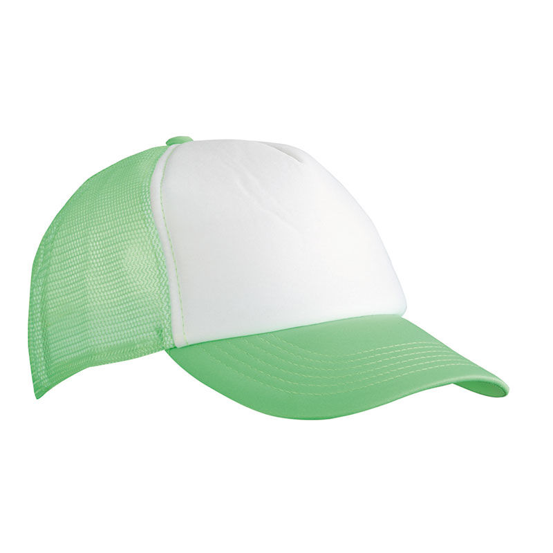 Casquette publicitaire 5 panneaux avec filet | Zoonnoo Blanc Vert Fluo