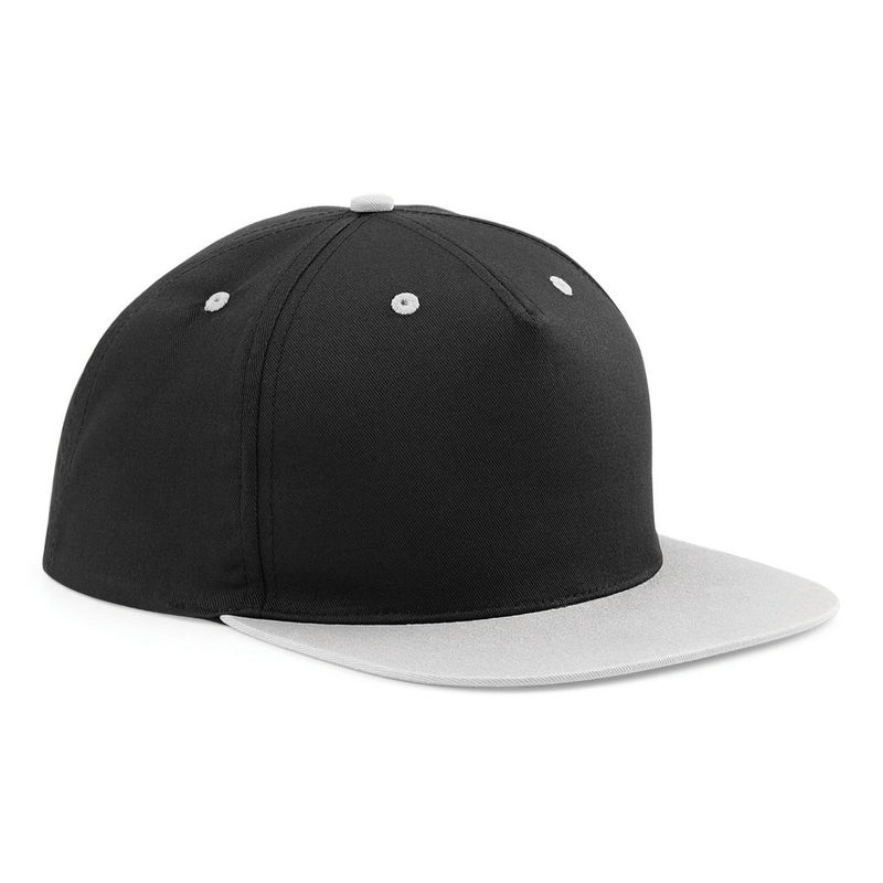 Casquette publicitaire plate 5 panneaux | Qoomy Noir Gris 1