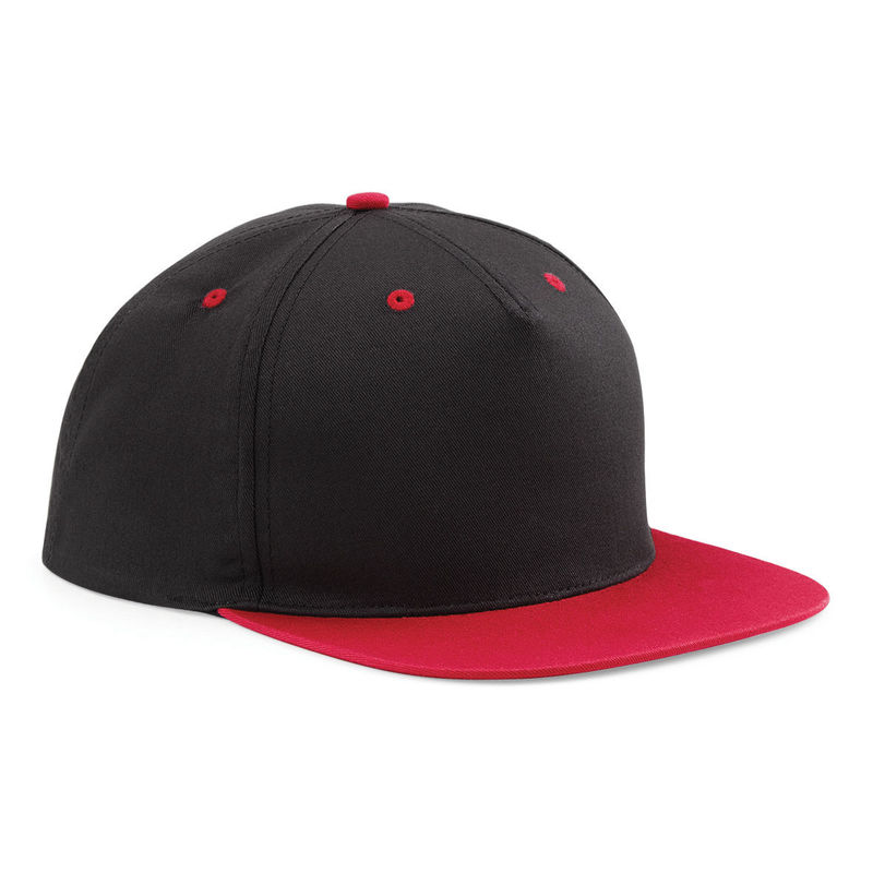 Casquette publicitaire plate 5 panneaux | Qoomy Noir Rouge 1