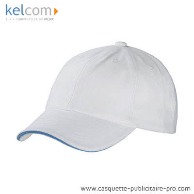 Casquettes 6 panneaux personnalisable Blanc Bleu Caraïbes