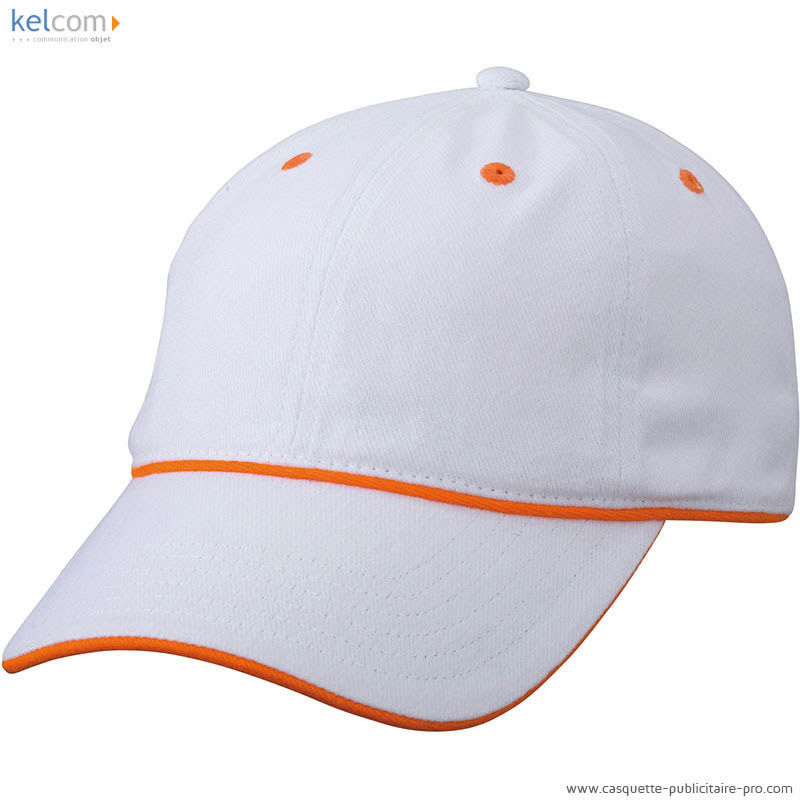 Casquettes publicitaires six panneaux Blanc Orange