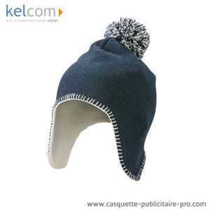 Bonnet à pompon personnalisable Marine Blanc crème