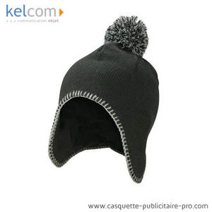 Bonnet à pompon personnalisable Noir Gris clair