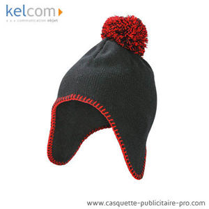 Bonnet à pompon personnalisable Noir Rouge