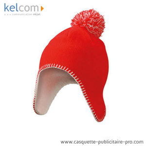 Bonnet à pompon personnalisable Rouge Blanc crème