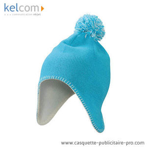 Bonnet à pompon personnalisable Turquoise Blanc crème