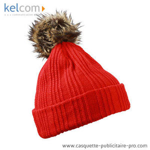 Bonnet publicitaire avec pompon Rouge Naturel