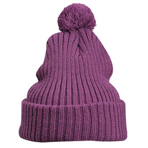 Bonnet publicitaire tricot avec revers et pompom Pourpre