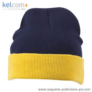 Bonnet tricot 2 couleurs Marine Jaune Doré