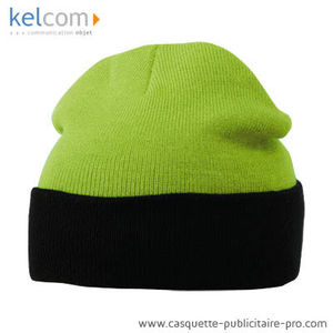 Bonnet tricot 2 couleurs Vert citron Noir