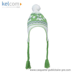 Bonnet Tricot Norvégien Blanc Vert citron