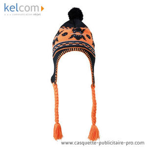 Bonnet Tricot Norvégien Noir Orange