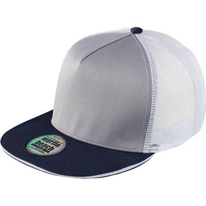 Casquette personnalisée 5 panneaux avec filet | Puci Gris Clair Marine