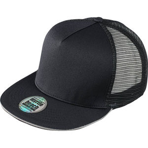 Casquette personnalisée 5 panneaux avec filet | Puci Noir Gris Clair 1