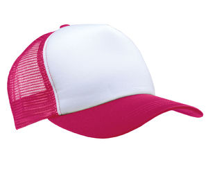 Casquette publicitaire 5 panneaux avec filet | Wypy Blanc Fuschia