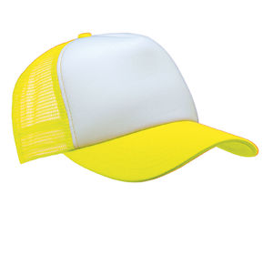 Casquette publicitaire 5 panneaux avec filet | Wypy Blanc Jaune Fluo