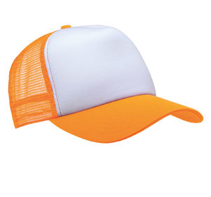 Casquette publicitaire 5 panneaux avec filet | Wypy Blanc Orange Fluo