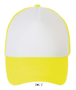 Casquette publicitaire 5 panneaux avec filet | Bubble Blanc Jaune néon