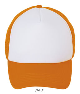 Casquette publicitaire 5 panneaux avec filet | Bubble Blanc Orange néon