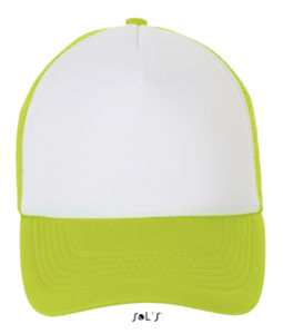 Casquette publicitaire 5 panneaux avec filet | Bubble Blanc Vert néon