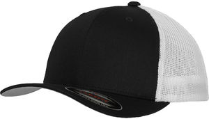 Casquette publicitaire 6 panneaux avec filet | Poone Noir Blanc 1